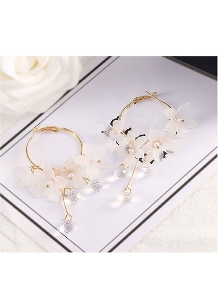 Beyaz Stil Vojo Trendy Akrilik Su Damlası Kadın Küpe Kristal Çiçek Uzun Kolye Küpe - Kadınlar Için Damlalar Küpe (Yurt Dışından) modelleri