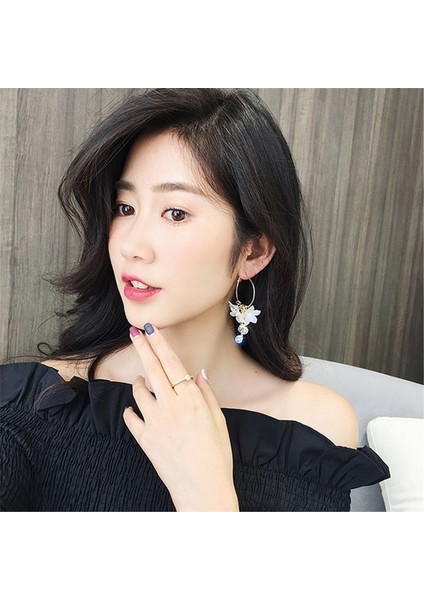 Beyaz Stil Vojo Trendy Akrilik Su Damlası Kadın Küpe Kristal Çiçek Uzun Kolye Küpe - Kadınlar Için Damlalar Küpe (Yurt Dışından) fırsatları