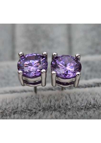 Mor Tarzı 18 Ayar Beyaz Altın Kaplama Yuvarlak Mavi Mistik Topaz Taşlı Kokteyl Küpe (Yurt Dışından)