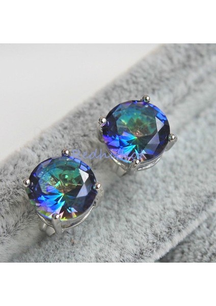 Mor Tarzı 18 Ayar Beyaz Altın Kaplama Yuvarlak Mavi Mistik Topaz Taşlı Kokteyl Küpe (Yurt Dışından) fiyatları