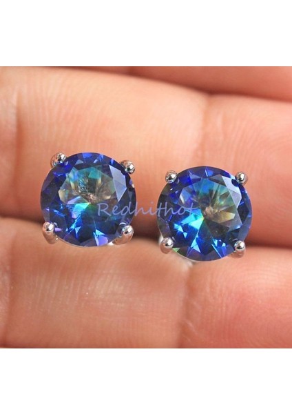 Mor Tarzı 18 Ayar Beyaz Altın Kaplama Yuvarlak Mavi Mistik Topaz Taşlı Kokteyl Küpe (Yurt Dışından) modelleri