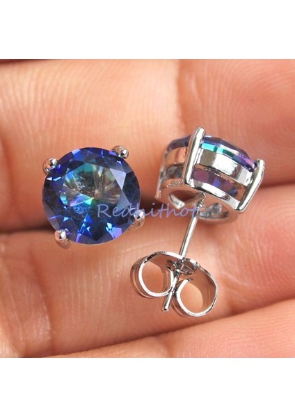 Mor Tarzı 18 Ayar Beyaz Altın Kaplama Yuvarlak Mavi Mistik Topaz Taşlı Kokteyl Küpe (Yurt Dışından) fırsatları