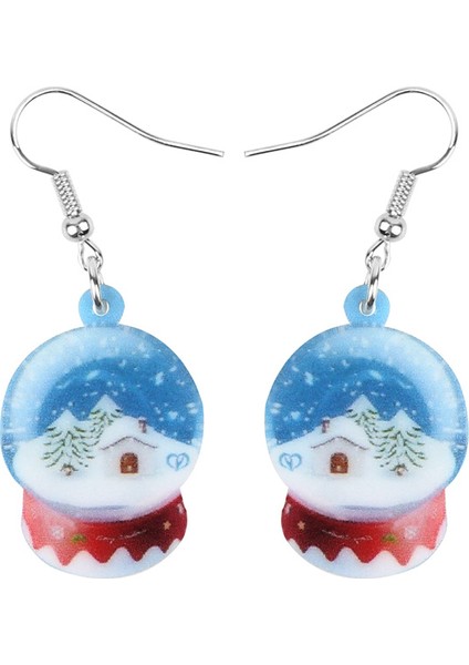 Açık Mavi Stil Kadın Kız Genç Parti Şık Hediye Aksesuarı Için Kristal Kar Topu Kar Ev Ağacı Küpe Düşen Damla Festival Süs Takı (Yurt Dışından) fiyatları