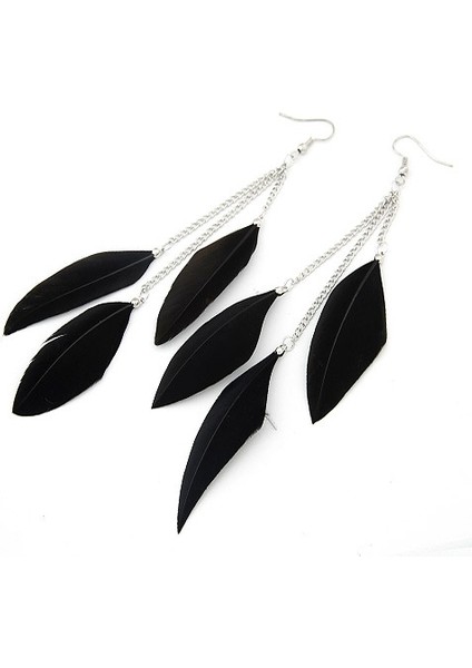 Siyah Stil Kadınlar Için Tüy Küpe Gümüş Uzun Düşen Küpe Boucle D'oreille Femme Bijoux Brincos Aretes Oreendientes Muje (Yurt Dışından)