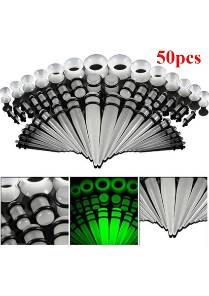 50 Adet-Mavi Küpe Gerdirme Kiti Akrilik Tapeler ve Fişler Silikon Tüneller Kulak Maşaları Genişletici Set Vücut Piercing Takıları (Yurt Dışından)