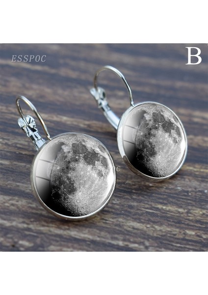 Gümüş Tarzı B Takı Galaksi Gezegen Nebula Kanca Küpe Cam Kupür Dolunay Küpe Kadın Parti Moda Aksesuarları (Yurt Dışından)