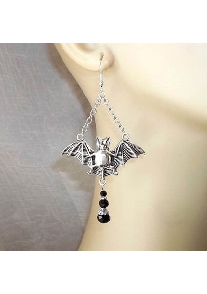 Antik Gümüş Tarzı 1 Çift Gotik Tarzı Yarasa Küpeler Kadın Punk Kulak Kanca Asılı Küpe (Yurt Dışından) fırsatları