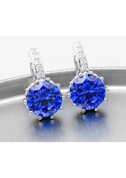 Gümüş ve Mor Tarzı 18K Beyaz Altın Kaplama 9 Renkli Kübik Zirkonya Zarif Halka Küpe (Yurt Dışından) fırsatları