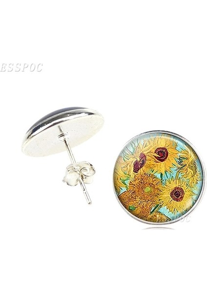 Gümüş Tarzı No.3 Boyutu Vintage Van Gogh Tablo Serisi Küpe Van Gogh Yıldızlı Gece Tibet Gümüşü Küpe Sanat Takı Kadınlar ve Aşıklar Için (Yurt Dışından)