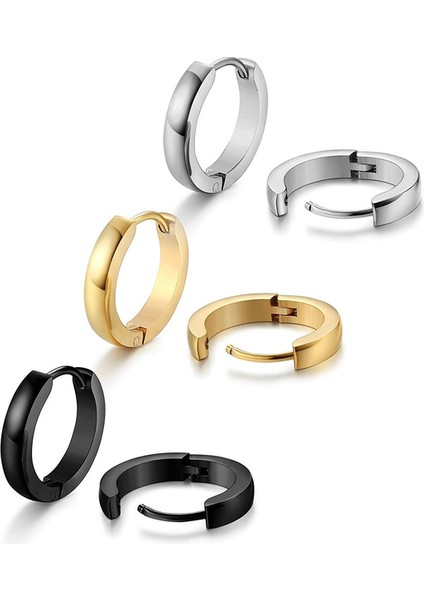 Altın Tarzı Kadın Erkek Paslanmaz Çelik Huggie Küpe Küpe Küpe Kulak Delme (Yurt Dışından)