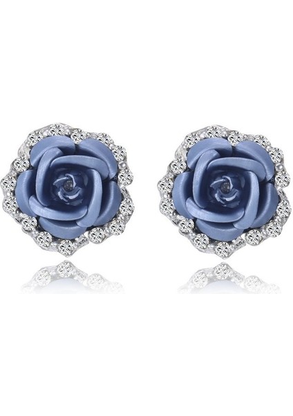Lacivert Tarzı Kadınlar Için Gül Şekilli Alaşım Taşlı Küpe (Yurt Dışından)