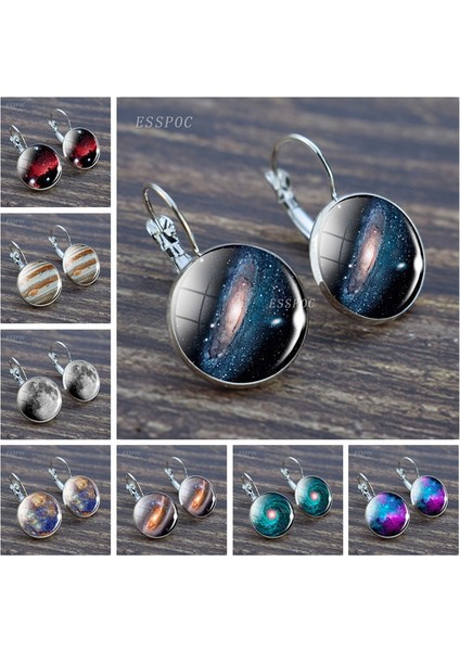 Gümüş Tarzı B Takı Galaksi Gezegen Nebula Kanca Küpe Cam Kupür Dolunay Küpe Kadın Parti Moda Aksesuarları (Yurt Dışından) fiyatları