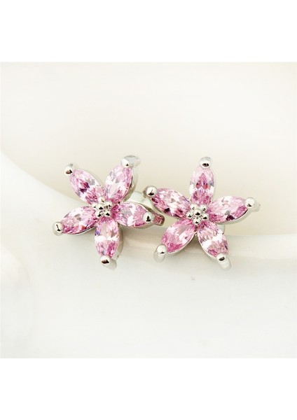 Pembe Tarzı Güzel Gümüş Beş Köşeli Yıldız Pembe Safir Taşlı Küpe Basit Pentagram Küpe Düğün Parti Takı Hediyesi (Yurt Dışından) fırsatları
