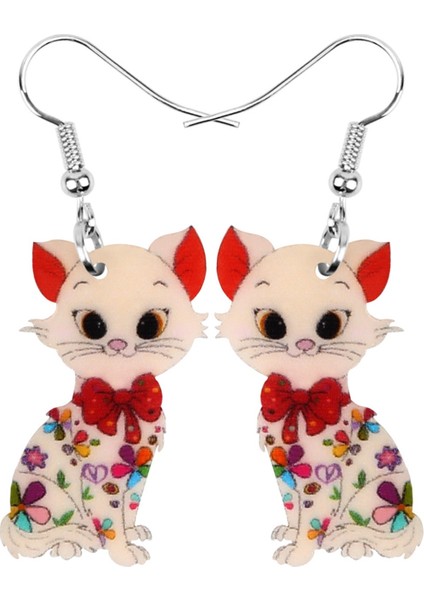 Bej Tarzı Kızlar Kadınlar Gençler Çocuklar Için Akrilik Anime Çiçekli Kedi Yavrusu Küpe Düşen Damla Takı Hayvan Kolyeler Süslemeler Şıklık Hediye Aksesuarları (Yurt Dışından)
