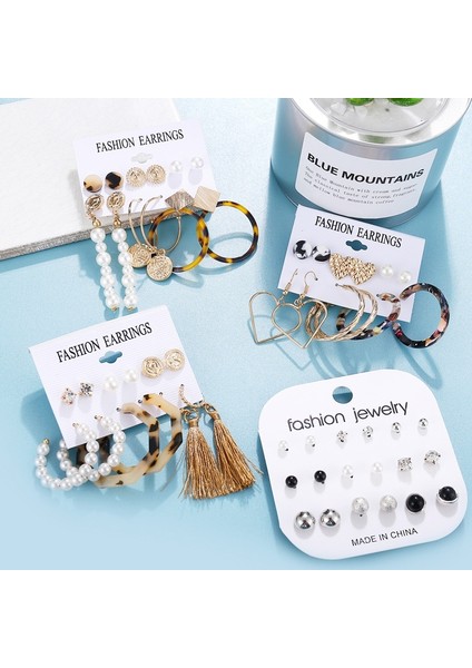 Set 10 20 Stil Basit Kristal Inci Küpe Karışık Püskül Sarkan Düşen Küpe Seti Yuvarlak Kalp Küpe Küpe Geometrik Kulak Takı Seti (Yurt Dışından) fırsatları