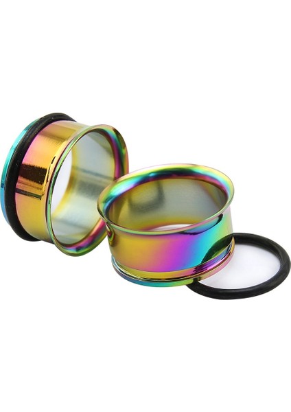 Çok Renkli Stil 16 mm 3 Çift Paslanmaz Çelik Tek Flare Kulak Tünelleri Fişler ile Silikon O-Yüzük Kulak Stretcher Genişletici (Yurt Dışından)