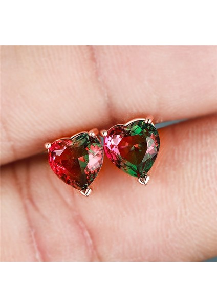 Kırmızı ve Yeşil Tarzı Şık 1.25CT Kalp Kesim Iki Renkli Kavun Kırmızı Yeşil Turmalin Doğal Taş Küpe 18K Gül Altın Gelin Düğün Takı Hediye (Yurt Dışından) modelleri