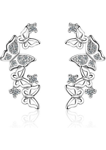 Gümüş Tarzı Moda Takı Gümüş Kadınların Büyüleyici Kelebek Taşlı Düğün Küpe Stud (Yurt Dışından)