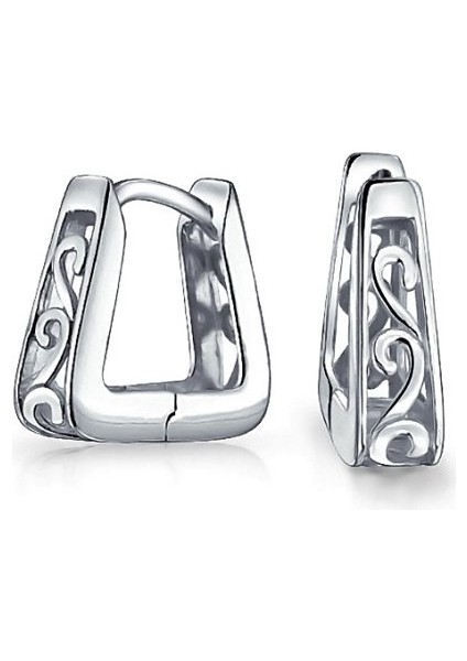 Moda Bayan Takı Gümüş Kare Huggie Küpe - Gümüş (Yurt Dışından)