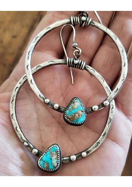 No.14 Boyutu Gümüş Turkuaz Halka Küpe Dangle Küpe Düğün Hediye Kadın Takı Karşılık Gelen Resim Için Stil Seçimi (Yurt Dışından) fiyatları