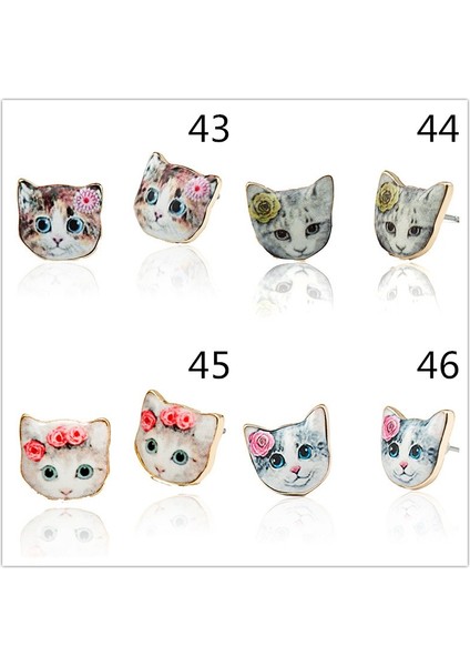 46 Numara Sevimli 3D Baskı Kedi Köpek Zarif El Yapımı Küpe (Yurt Dışından)