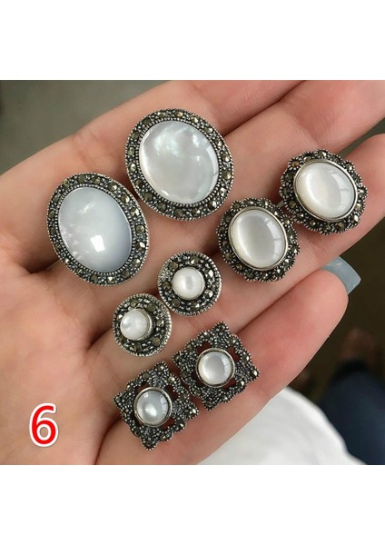 No.6 Boyutu 17 Stil Bohemia Vintage Yuvarlak Kristal Küpe Seti Beyan Antik Gümüş Küpe Seti Şıklık Kadın Parti Takı Bijuteri (Yurt Dışından)
