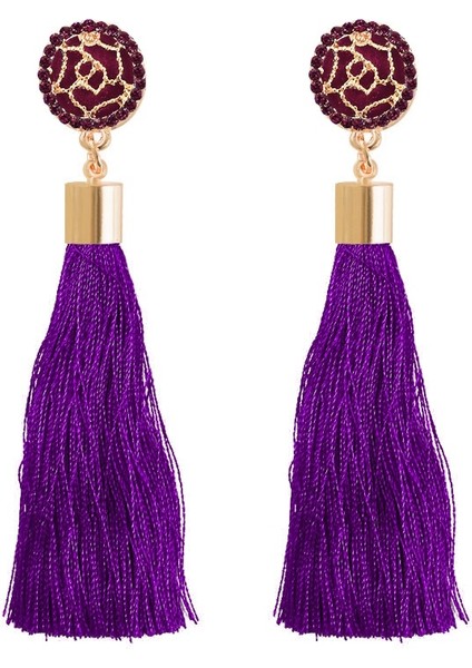 Mor Tarzı Moda Pamuk Ipek Püskül Boho Takı Şık Uzun Püskül Düşen Püskül Küpe Kadın Küpe Takı (Yurt Dışından)
