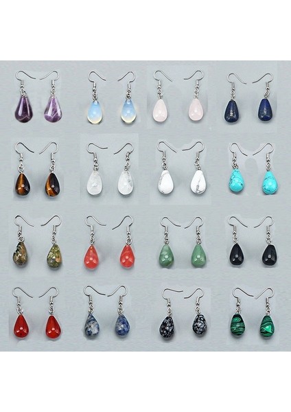 Kar Obsidiyen 1 Çift Ametist Saf Kuvars Lapis Lazuli Turkuaz Gül Kuvars Opal Obsidyen Jasper Damla Konik Boncuk Kanca Diy Küpe (Yurt Dışından)