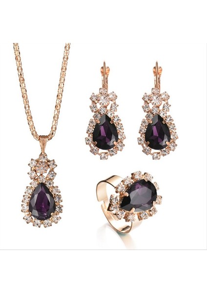 Mor Tarzı Sıcak 1 Takım Romantik Çekicilik Zarif Damlataş Kristal Taşlı Metal Kolye Altın Kaplama Zincir Küpe Yüzük Kadın Takı Setleri Moda Aksesuarları Çoklu Renk Seçenekleri (Yurt Dışından) fiyatları