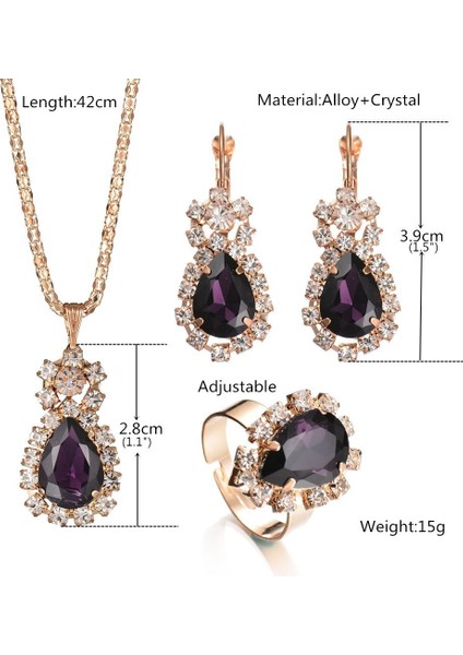 Mor Tarzı Sıcak 1 Takım Romantik Çekicilik Zarif Damlataş Kristal Taşlı Metal Kolye Altın Kaplama Zincir Küpe Yüzük Kadın Takı Setleri Moda Aksesuarları Çoklu Renk Seçenekleri (Yurt Dışından) modelleri