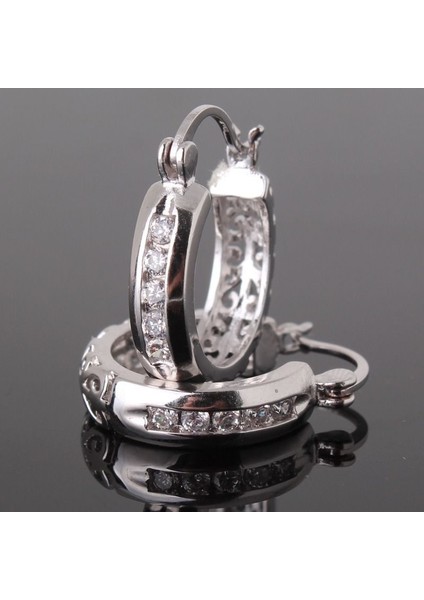 Beyaz Stil Yeni Gelen Gümüş Beyaz Safirli Şık Kadın Huggie Küpe (Yurt Dışından)