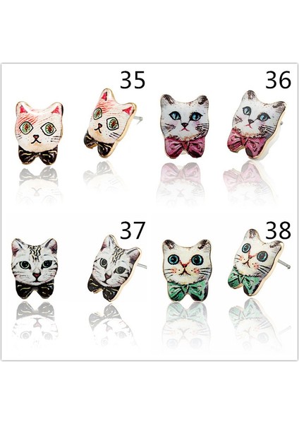 38 Numara Sevimli 3D Baskı Kedi Köpek Zarif El Yapımı Küpe (Yurt Dışından)