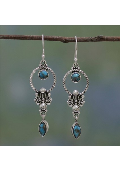 Turkuaz Tarzı Vintage Küpe Wometerling Gümüş Sallantılı Küpe Beyaz Safir Küpe Turkuaz Takı Doğal Aytaşı Küpe Uzun Küpe Boho Küpe Taş Küpe Turkuaz Küpe Kadınlar Için (Yurt Dışından)