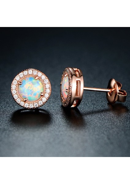 Gümüş Tarzı 18 Ayar Gül Kaplama Beyaz Ateş Opal ve Kübik Zirkonya Puset Küpe Moda Kadın Takı Küçük Küpeler Doğum Taşı Doğum Günü Hediyesi, Sevgililer Günü Hediyesi (Yurt Dışından)