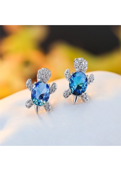 Kraliyet ve Mavi Tarzı Kadınlar Için Mavi Mor Oval Gradyan Zirkon Gökkuşağı Taş Deniz Kaplumbağası Küpe (Yurt Dışından) modelleri