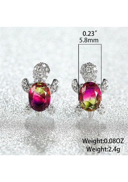 Kraliyet ve Mavi Tarzı Kadınlar Için Mavi Mor Oval Gradyan Zirkon Gökkuşağı Taş Deniz Kaplumbağası Küpe (Yurt Dışından) fırsatları