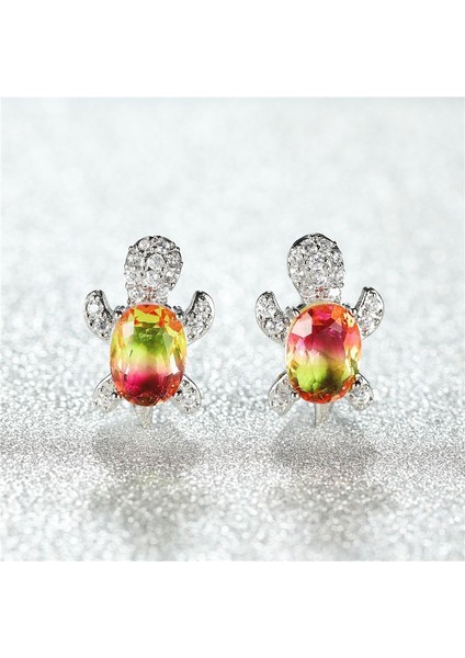 Kraliyet ve Mavi Tarzı Kadınlar Için Mavi Mor Oval Gradyan Zirkon Gökkuşağı Taş Deniz Kaplumbağası Küpe (Yurt Dışından) indirimleri