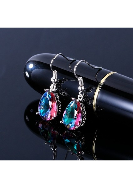 Çok Renkli Stil 1 Parça 925 Ayar Gümüş 10 * 14 Mistik Gökkuşağı Topaz Taşlı Küpe - (Yurt Dışından) fırsatları