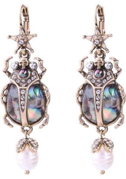 Inci Kadın Moda Yeni Yaratıcı Betsey Johnson Retro Alaşım Yıldız Böcek Kafatası Inci Küpe Nadir Takı Dung Böcek Küpeleri (Yurt Dışından)