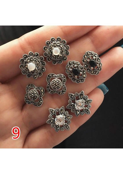 No.9 Boyutu 17 Stil Bohemia Vintage Yuvarlak Kristal Küpe Seti Beyan Antik Gümüş Küpe Seti Şıklık Kadın Parti Takı Bijuteri (Yurt Dışından)