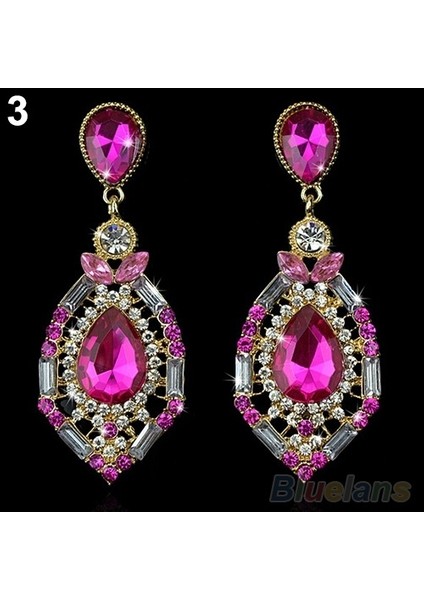 Pembe Tarzı Kadın Lüks Şık Sahte Taşlı Büyük Düşen Küpe Vintage Küpeler (Yurt Dışından)