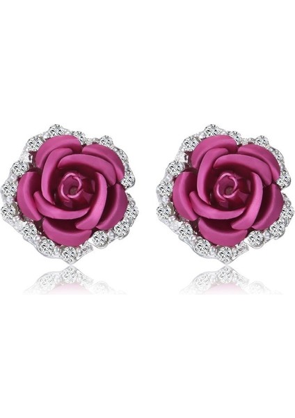 Gül Kırmızı Tarzı Kadınlar Için Gül Şekilli Alaşım Taşlı Küpe (Yurt Dışından)