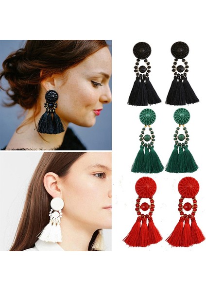 Mavi Stil Etnik Taşlı Küpe Kadınlar Küpe Kırmızı Mavi Siyah Bohem Boncuklu Asılı Küpe Retro Mücevherler (Yurt Dışından) fiyatları