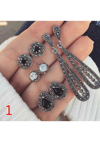 No.7 Boyutu 17 Stil Bohemia Vintage Yuvarlak Kristal Küpe Seti Beyan Antik Gümüş Küpe Seti Şıklık Kadın Parti Takı Bijuteri (Yurt Dışından) fırsatları