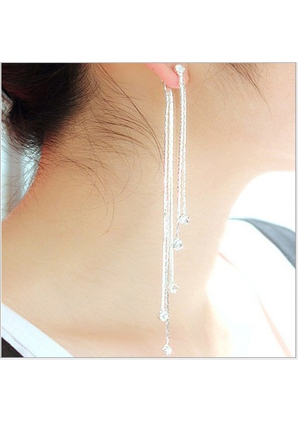 Beyaz Altın Tarzı Kadın Lineer Uzun Püsküllü Elmas Taşlı Asma Parti Küpe Takı (Yurt Dışından) fırsatları