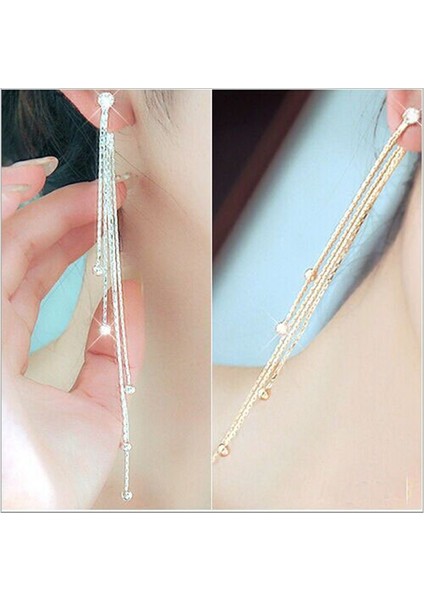 Beyaz Altın Tarzı Kadın Lineer Uzun Püsküllü Elmas Taşlı Asma Parti Küpe Takı (Yurt Dışından) indirimleri