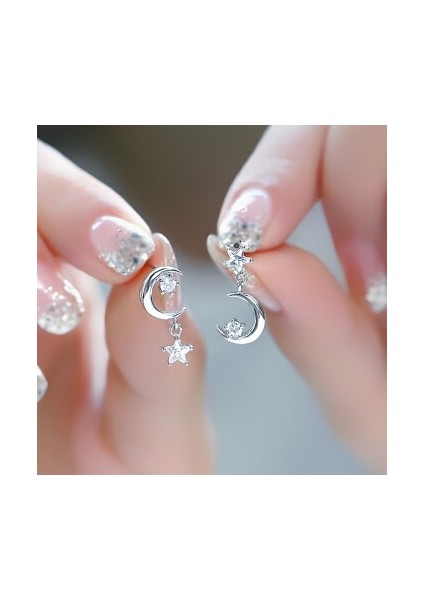 Gümüş Tarzı 925 Ayar Gümüş Moda Kristal Asimetrik Küpe Yıldız ve Ay Düşen Küpeler Kadınlar Için Gelinler Nişanlılar Sevgililer Günü Hediye (Yurt Dışından) fiyatları