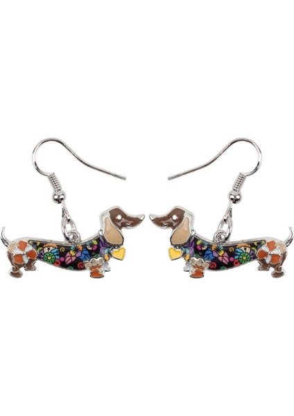 Kahverengi Tarzı Kadınlar ve Gençler Için Çiçekli Dachshund Köpek Küpe Dangle Drop Pet Hayvan Hediye Şık Takı (Yurt Dışından)