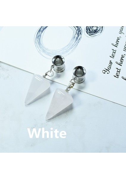Beyaz Stil 6 mm 1 Çift Opsiyonel Doğal Yeşim Konik Asma Saddle Fleş Tünel Kulak Takıları Kulak Tüneli Genişletici Vücut Piercing Takıları (Yurt Dışından)