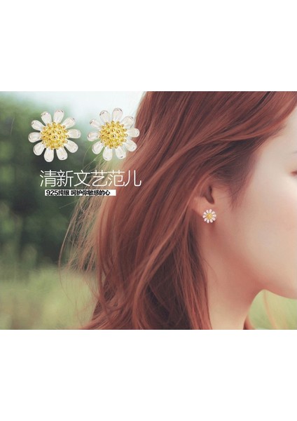 Yeni Gelen Moda Sevimli Papatya Ayçiçeği Tasarımlı Gümüş Küpe Takı (Yurt Dışından) indirimleri